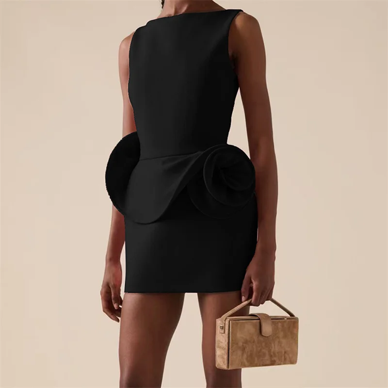 

Womens dresses New 3D flower decoration mini dress for summer 2025 Sexy backless sleeveless short dresses banquet party dresses