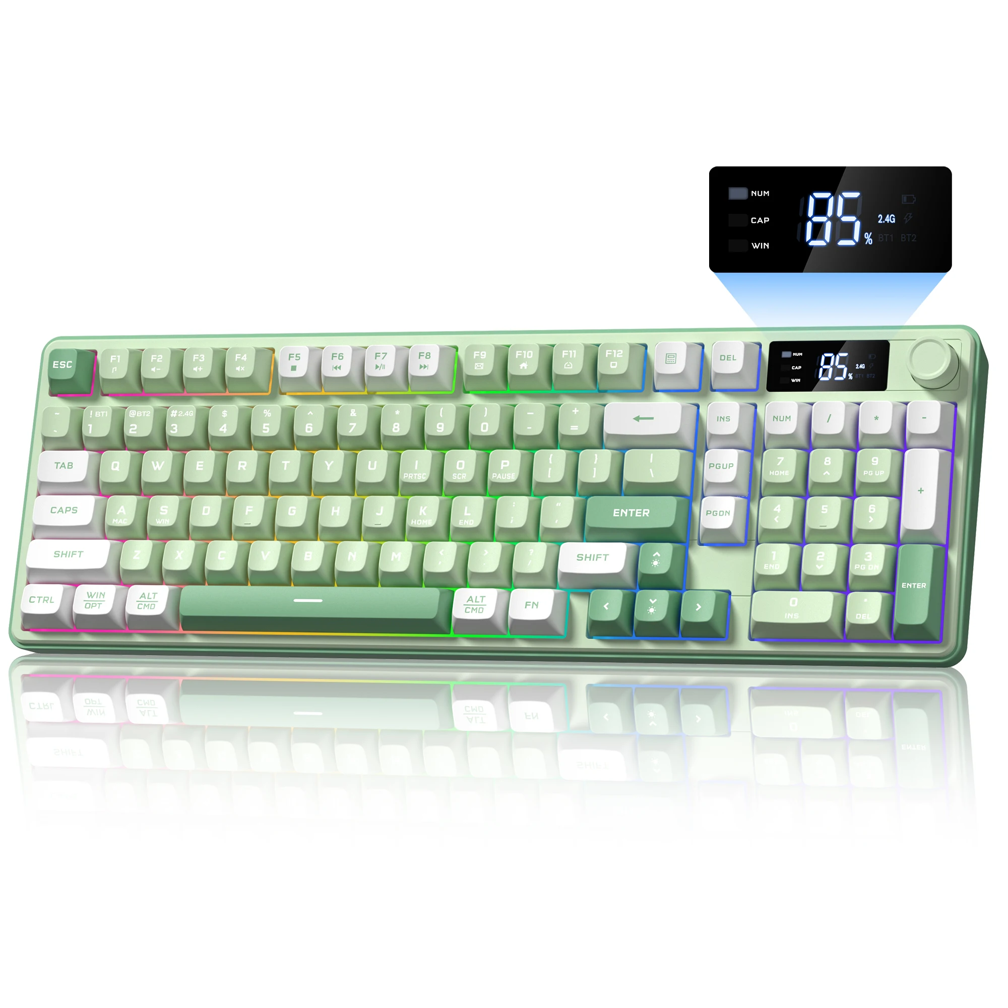 

Womier DK98 PRO Wireless Gasket Quiet Membrane Gaming Keyboard Rainbow RGB Backlight 3 Modes Keyboard with Volume Knob