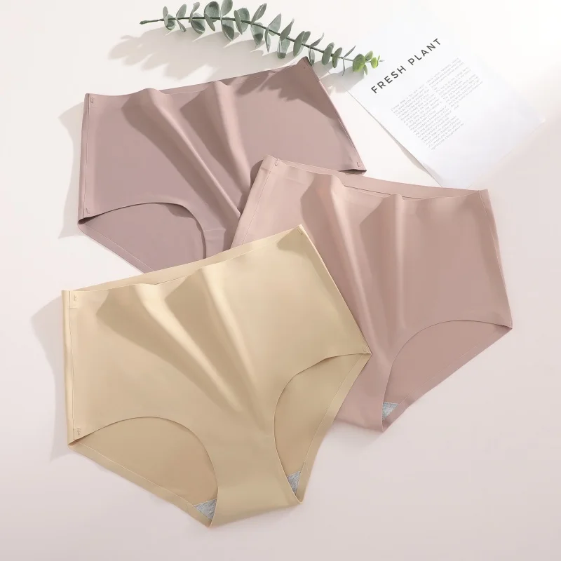 4PCS/SET Plus Size Underwear Women's Panties Ice Silk Solid Color Ladies Seamless Underpants High Waist Sexy Breathable Lingerie image 4