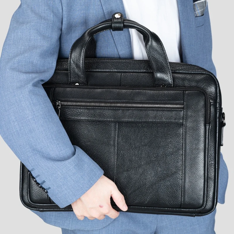 New Real Leather Men's Business Bag Large Capacity Shoulder Briefcase Professional Laptop Crossbody Bag For Office Essentials