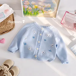 Girls Sweaters Spring Autumn Children Knitted Coats Woolen Jersey Tops Outerwear For Baby Clothes Kids Cute Outfits Jackets 5 6Y