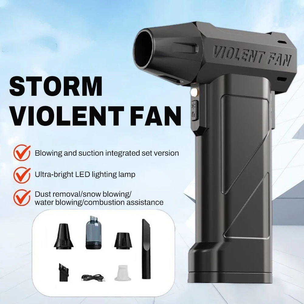 Ventilatore a getto multifunzionale portatile 300000 giri/min Mini soffiatore per polvere Palloncino Soffiatore per neve Materasso ad aria Letto Torcia a LED da campeggio 3 velocità