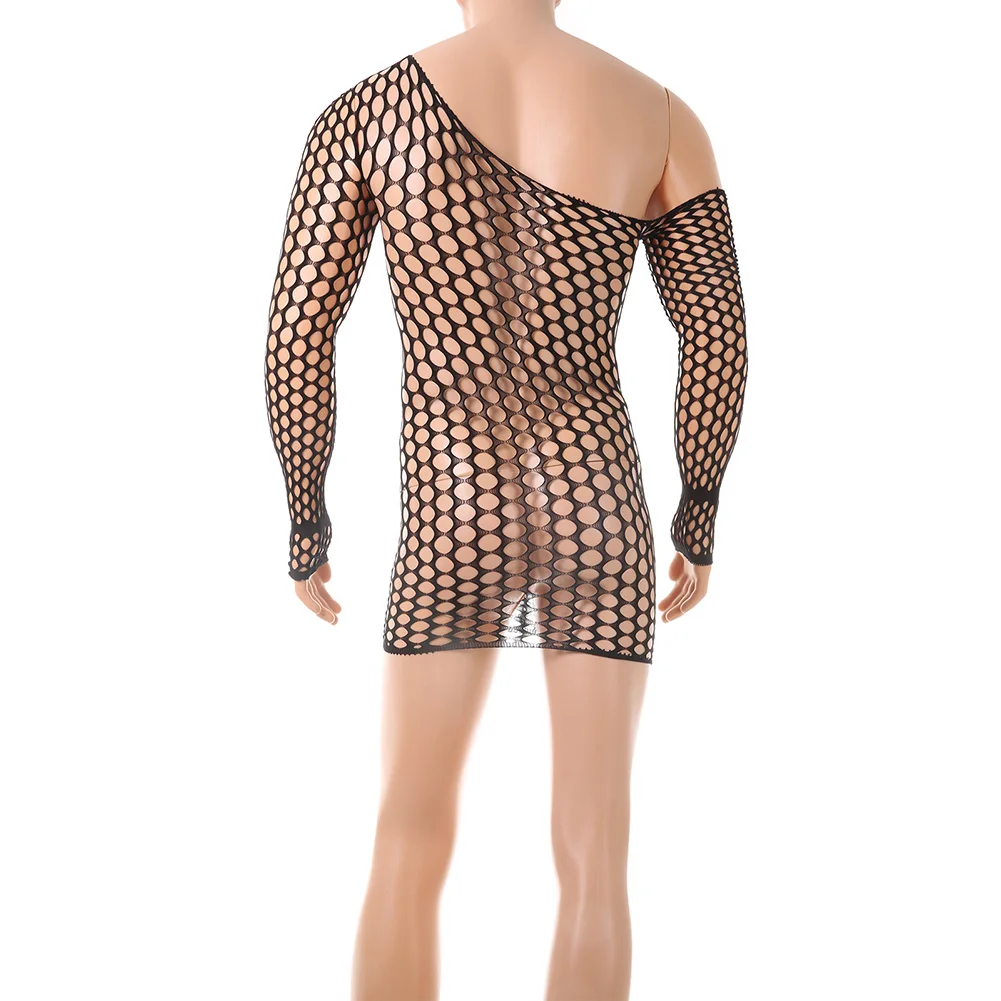 Männer Fishnet Kleid Erotische Dessous Langarm Kleider Aushöhlen Durchsichtige Weiche Schlaf Party Club Schnell Trocknend Weiche Erotische hombre