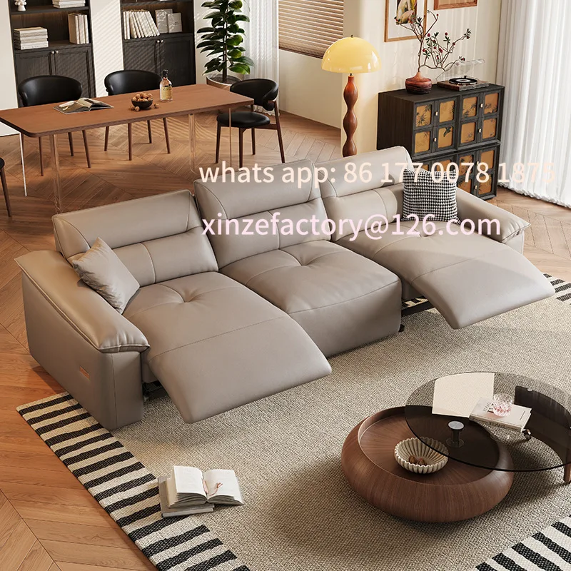 Customizable Leather First Layer Cowhide Electric Function Sofa Three or Four People Small Apartment Living Room