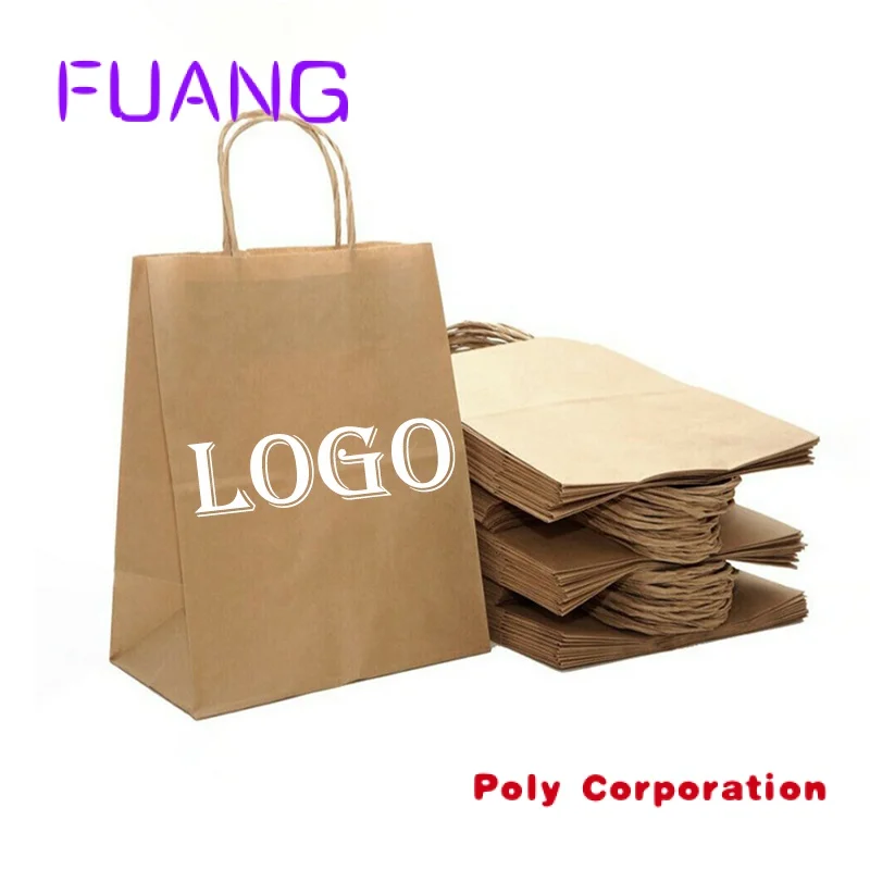 Custom  Packaging Size Strong Carry Packing Food Takeaway Bags Retail Handles Print Small Shopping Custom Your Own Logo Kraft Pa