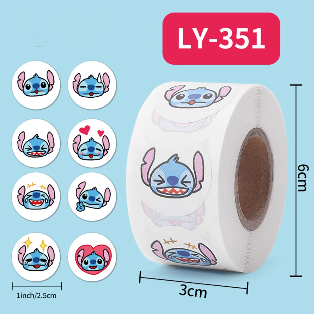 

500pcs/Roll Disney Cute Cartoon Stitch Sealing Stickers DIY PVC Laptop Decals Decoration Stiker Reward Gift Toys