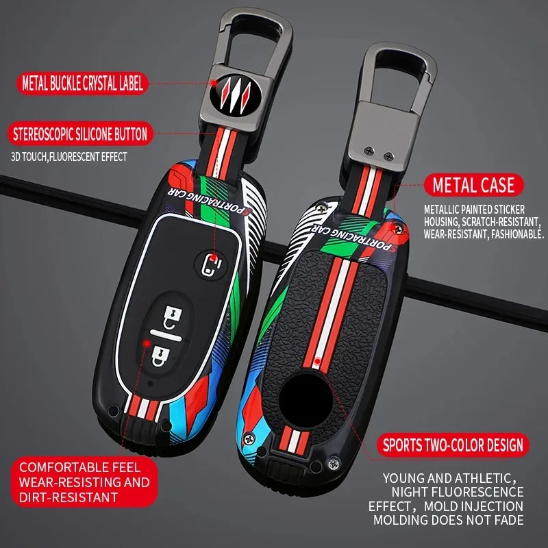 

Metal + silicone Car key case cover For Suzuki Stingray Wagon R Hustler MH23S MH34S Alto Spacia Solio FOB Remote Keyless