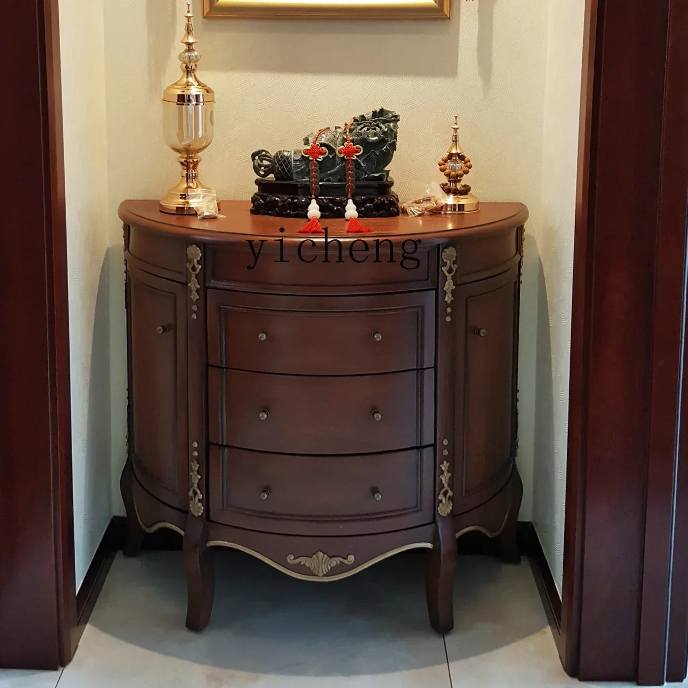 v2 American porch cabinet Solid wood foyer cabinet Living room chest entrance decoration Chinese porch table