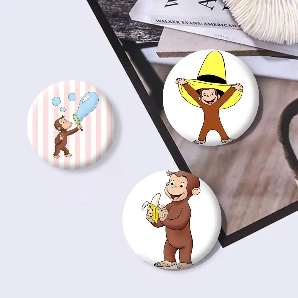C-Curious George Cute Monkey Brooches Cartoon Badge Pins Backpack Hat Accessories Friend Gift