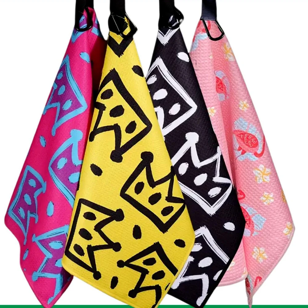 Geometric Print Golf Towel - Super Absorbent- Waffle Towel ，Perfect Gift for Golfers, Golf Accessories For Friend