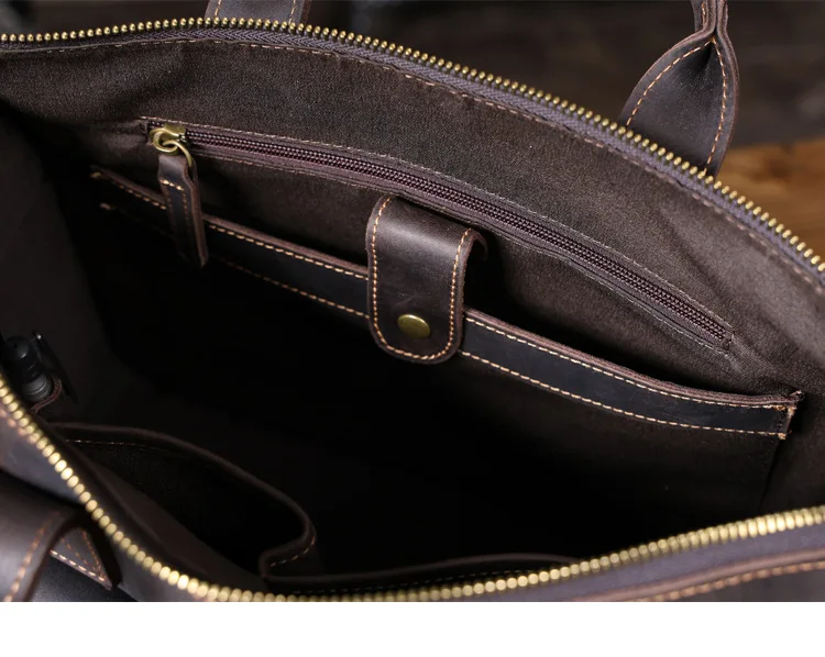 Designer handmade Crazy Horse cowhide กระเป๋าเอกสารผู้ชายแล็ปท็อปกระเป๋าถือ VINTAGE ของแท้หนังกระเป๋า Messenger ความจุขนาดใหญ่