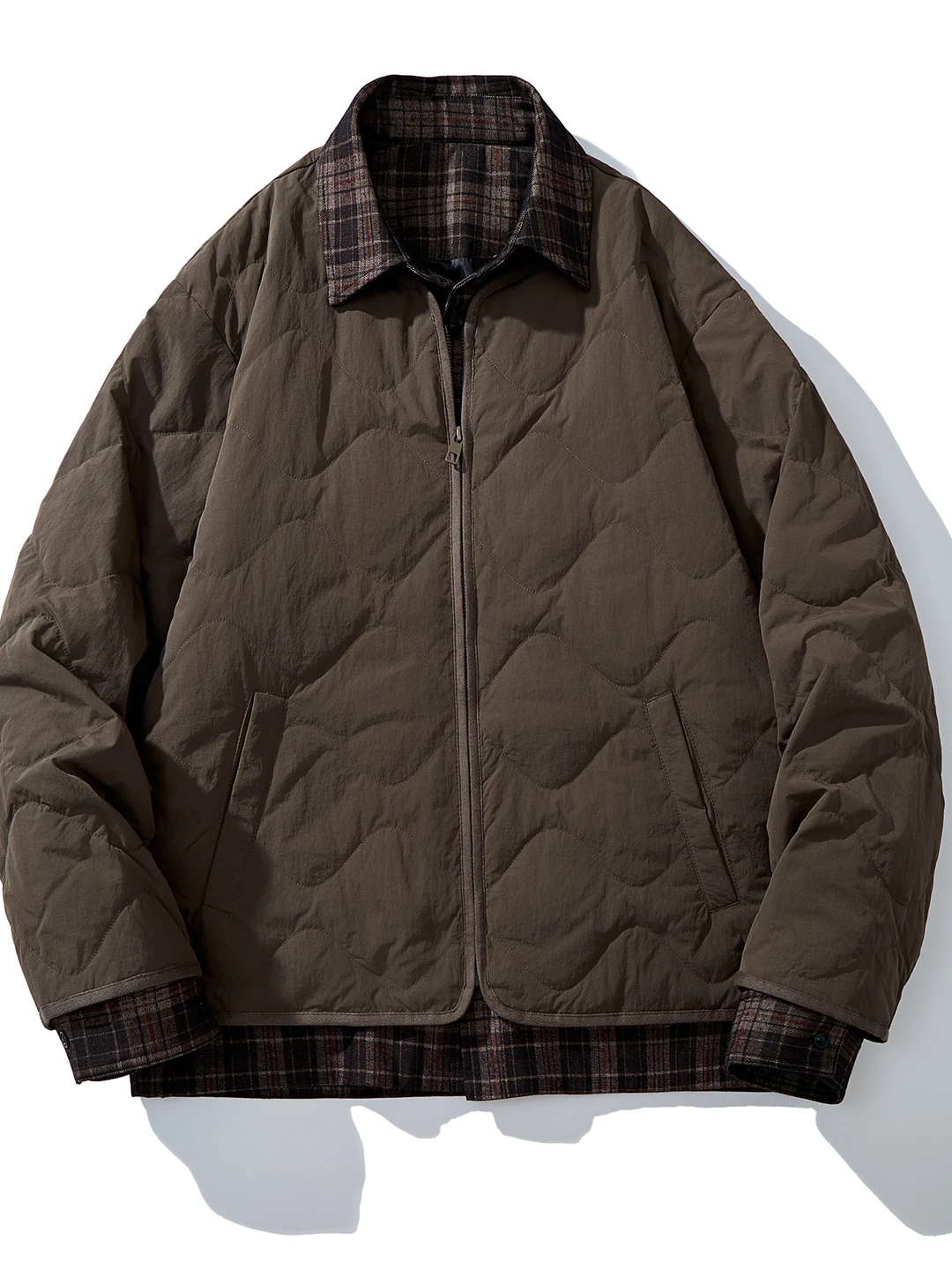 

New National Stand 90 White Du down Japanese Sle Retro Plaid Winter Warm Patchwork Collar Fake Two-Piece down Jaet