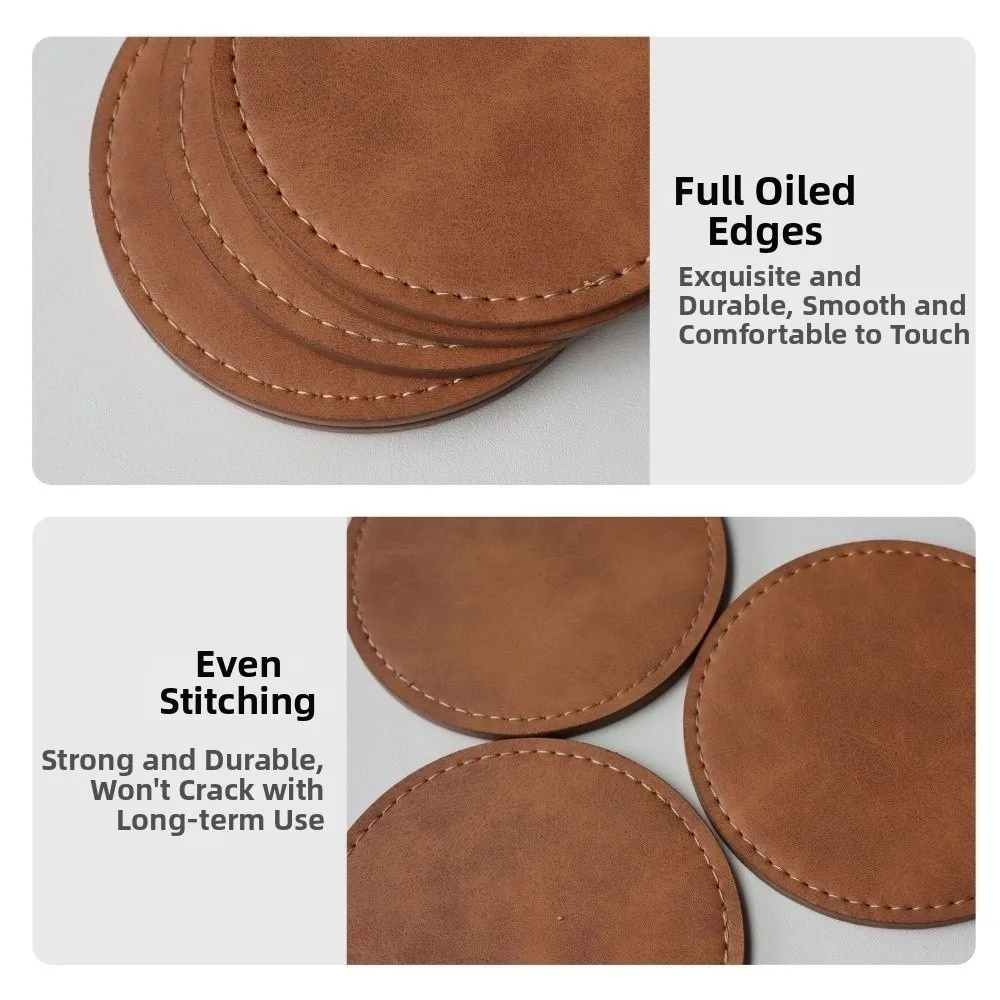 Home Decor Waterproof Faux Leather Cup Coaster Heat Resistant Circular Insulation Mat Round Cup Pads Tea Cup