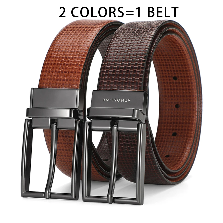 Athosline Casual Formal Style 35mm Reversible Men‘s Genuine Leather Belt with Impress Pattern 남성용 벨트