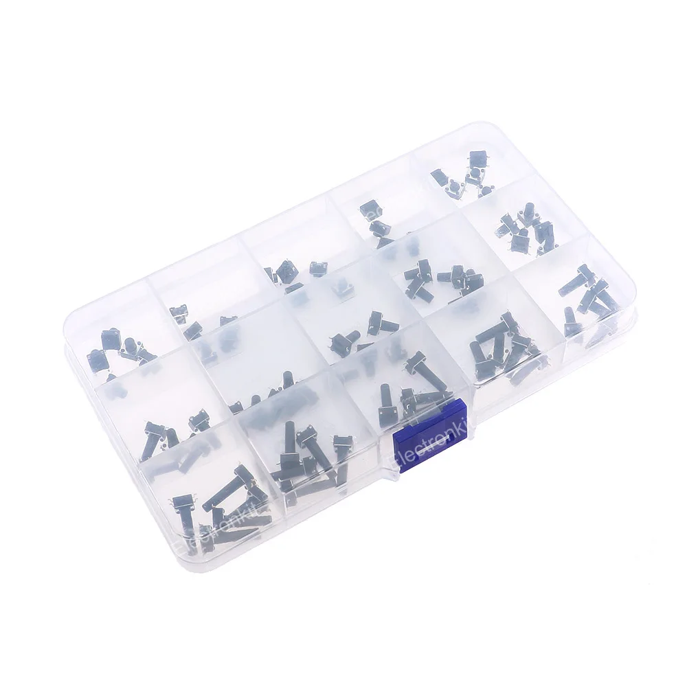 75pcs 15types 6x6mm H4.3mm-18mm SMD Tact Tactile Push Button Switch SMD Assortment Kit