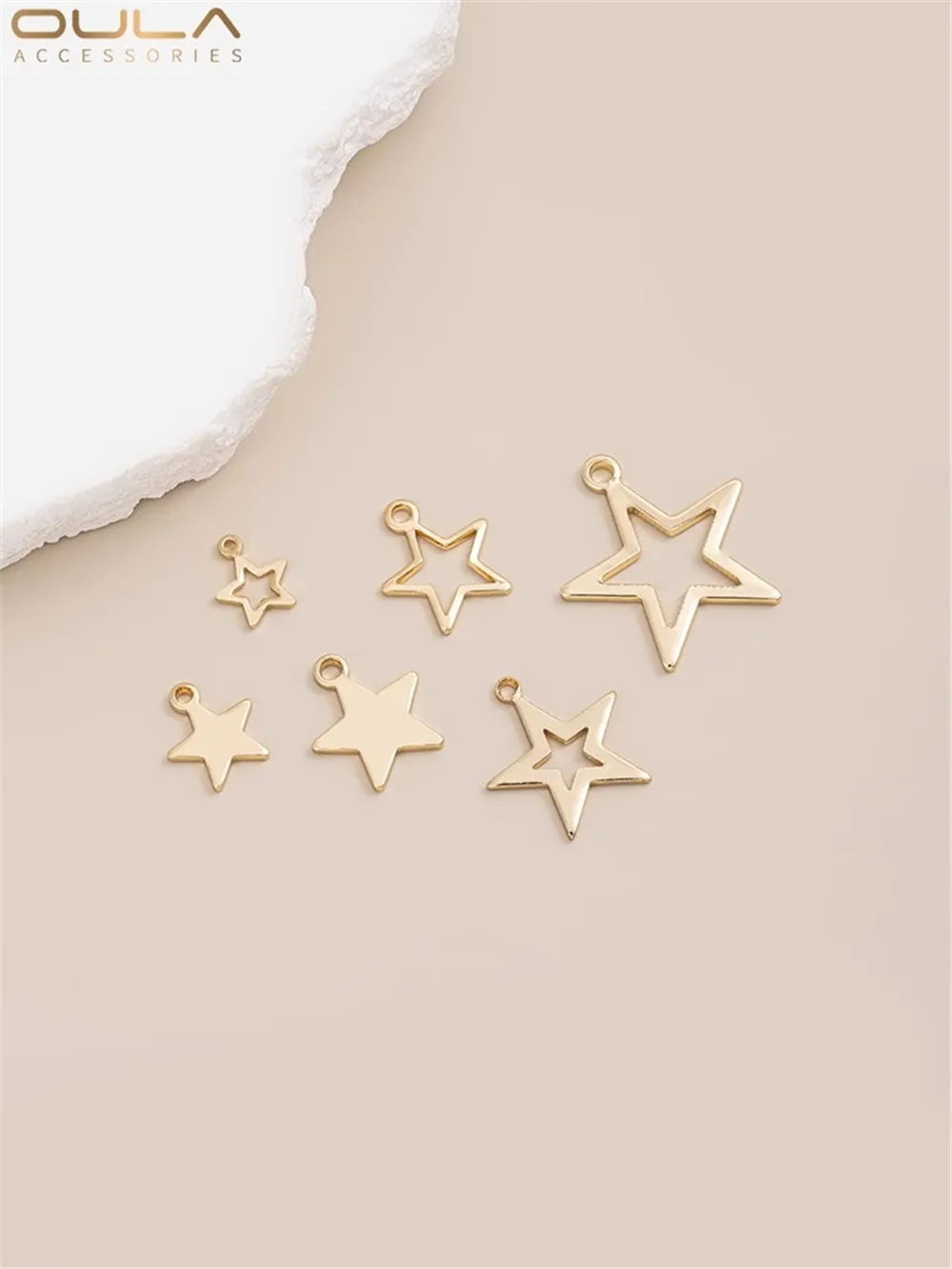 14K Gold-Color Plated Five-pointed Star Pendant Accessories Star Pendant Hand Diy Ear Hanging Ear Pendant Head Accessories