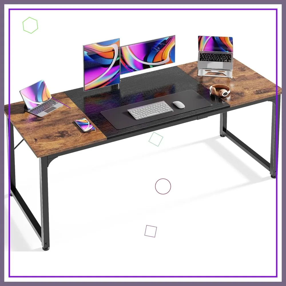 

63 Inch Gaming Desk with Storage, Modern Office Desk Large Legroom Metal Frame Rustic Brown Black