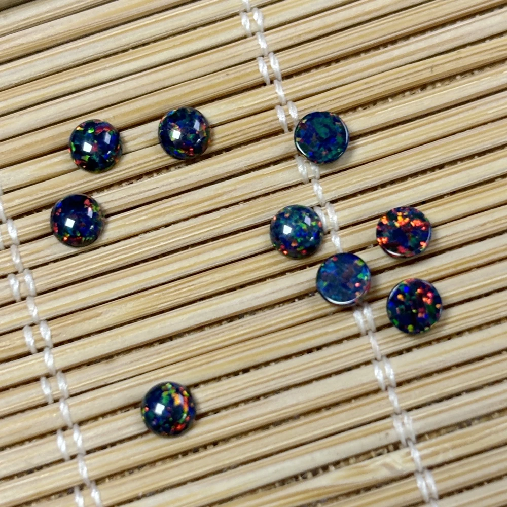 

(10Pcs/20Pcs/50Pcs/Lot) 4MM Round Cabochon Flat Bottom OP32 Black Color Fire Synthetic Opal Stones