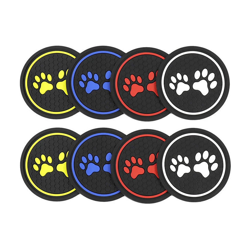 2Pcs Non-slip Car Water Cup Pad Cat paw footprint Rubber Mat for Bottle Holder Coaster Auto Interior Anti-skid Cup Holders