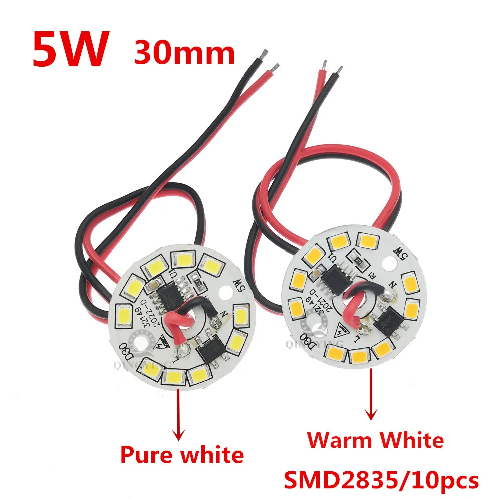 10pCS 3W 5W 7W 9W12W15W AC 220V Smart IC Driver led pcb lampor+2Pin Line SMD2835 Aluminum PCB plate Supper bright For Bulb light