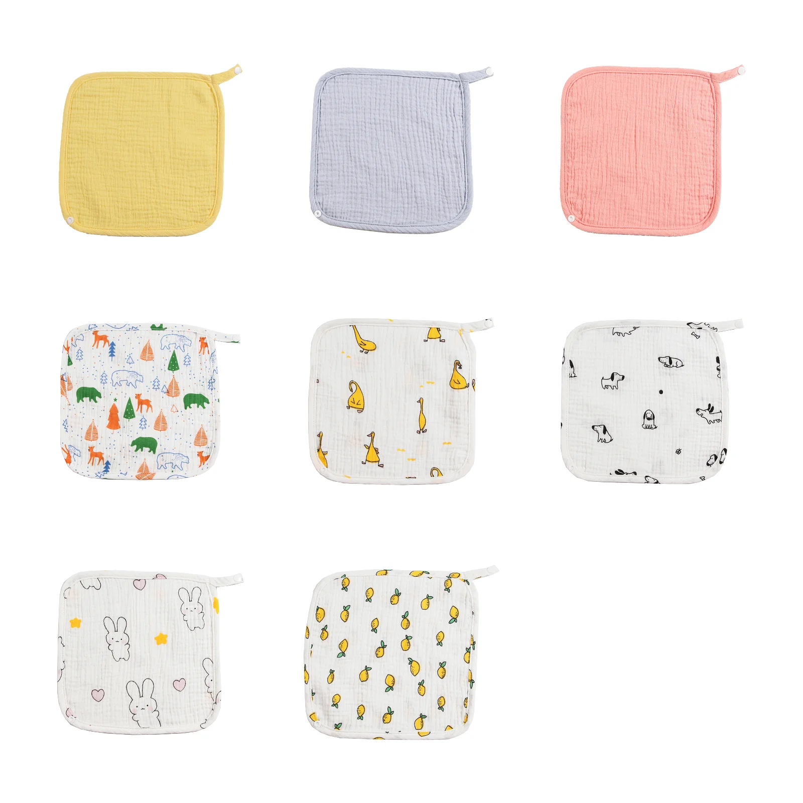 

Baby Face-Towel Burp Cloth Boys Girl Bibs Breathable Toddlers Face Cloth Drooling Bib with Snaps Infant Washcloth