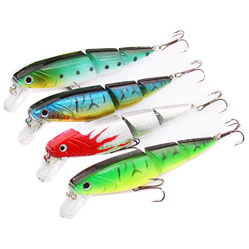 

4pcs 3 Sections Minnow Fishing Lure Kit 10.5cm 15g Hard Bait with 6# High Carbon Steel Treble Hook for Middle Fishes Like Culter