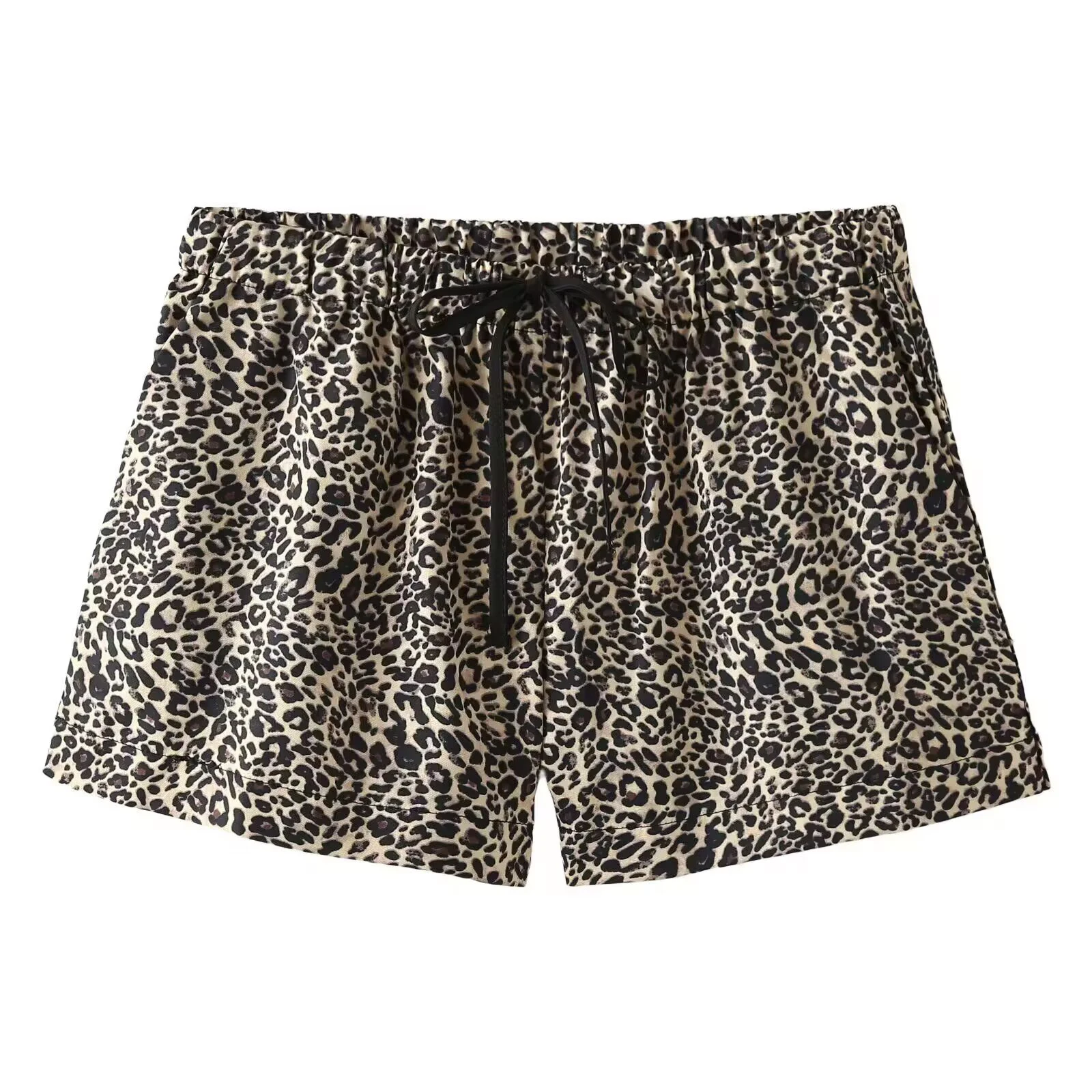 2026 retro style leopard print shorts for women's summer, new elastic waistband drawstring versatile casual pants