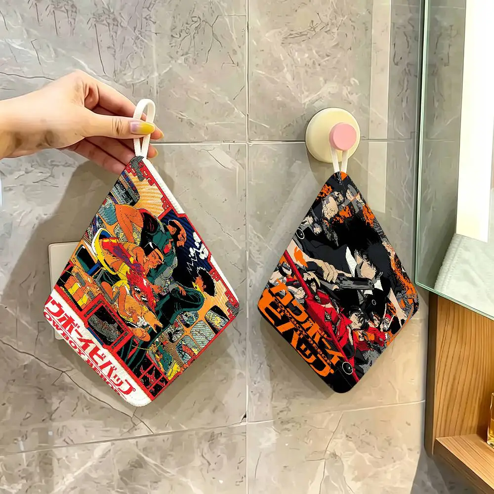 Classic Anime C_Cowboy B_Bebop Household Hanging Towel, Polyester Cotton Hand Wiping Towel, Sturdy for Bathroom Bedroom