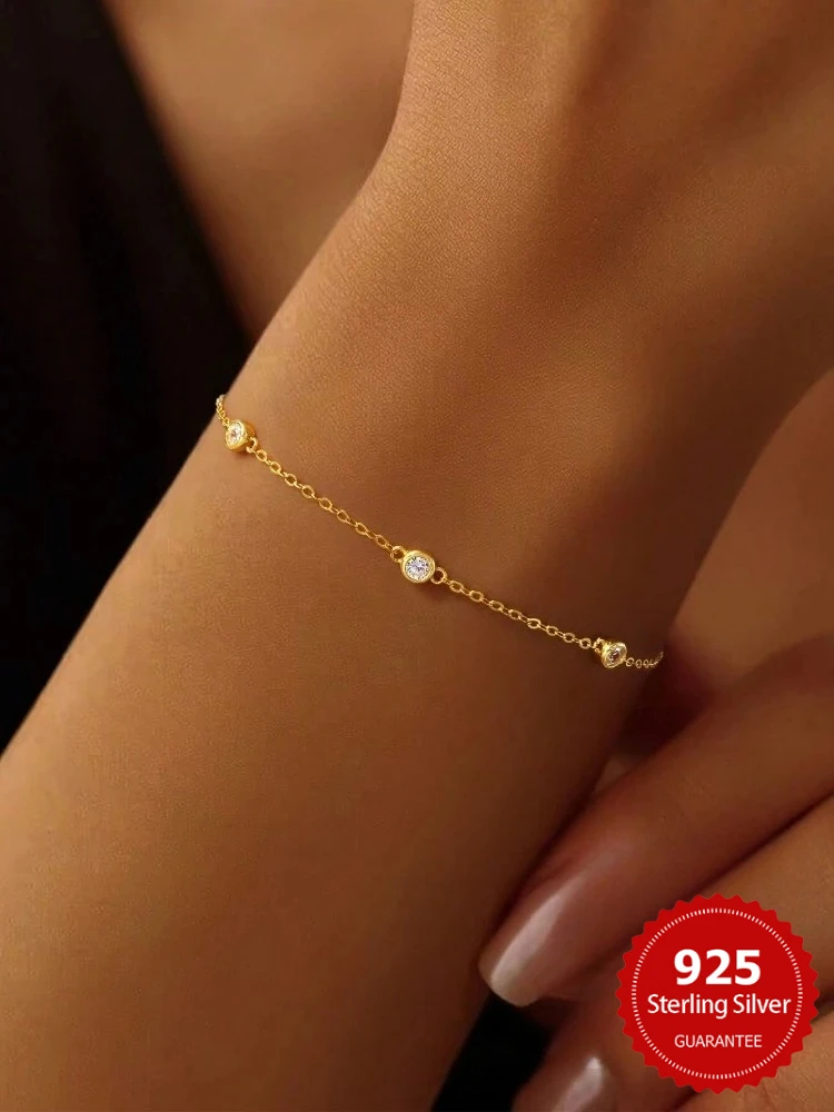 

Классический простой браслет круглой формы из стерлингового серебра 925 пробы с цирконием, комплект ожерелья для женщин, повседневная одежда, ювелирные изделия высокого качества