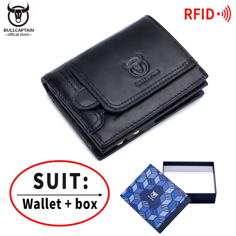 BULLCAPTAIN 100% Genuine Leather Men's Rfid Wallet Multifunctional Storage Bag Coin Purse Wallet Card Case - Image 8
