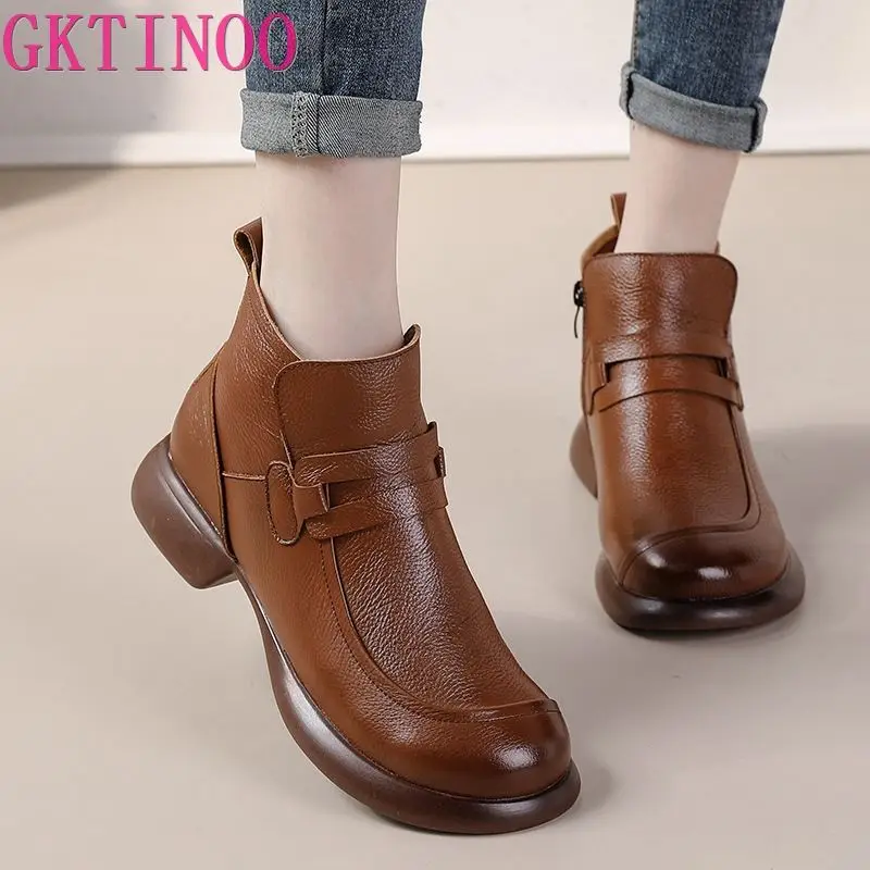 GKTINOO 2025 Autumn Women's Shoes Genuine Leather Boots Women Fashion Winter Boots Women Non-slip Warm Low Heel Shoes Women