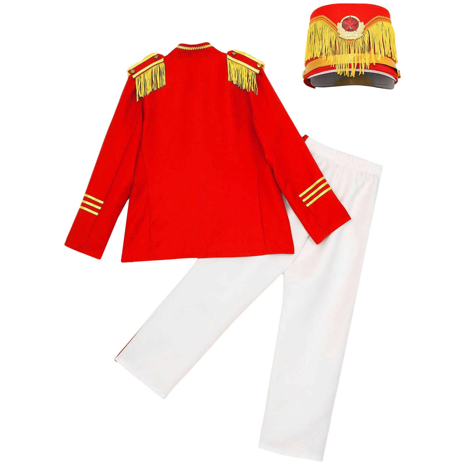 #140-170 Boys Drummer Trumpet Team Major Costume Top with Pants And Cap Set Kids Honor Guard Marching Band Role Play Outfits