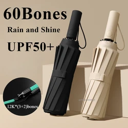 60 Bone Wind Resistant Reinforced Automatic Umbrella for Men Rain and Shine Dual Purpose Sunshade UV Resistant Sun Umbrellas