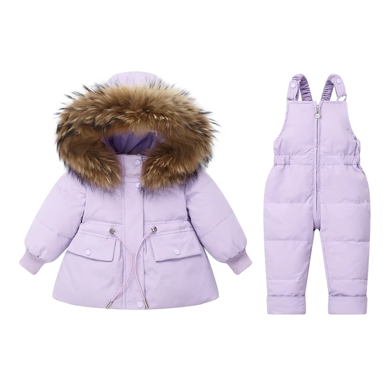 

2pcs Set Baby Girl Winter Down Jacket + Jumpsuit Children Thicken Warm Fur Collar Jacket for Boys Infant Snowsuit Clothes Set