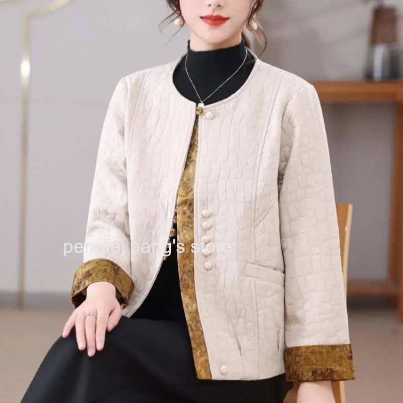 Women New Chinese Style Patchwork Cheongsam Qipao Top Long Sleeve Vintage Button Jacket for Daily Casual Outwear Shirt