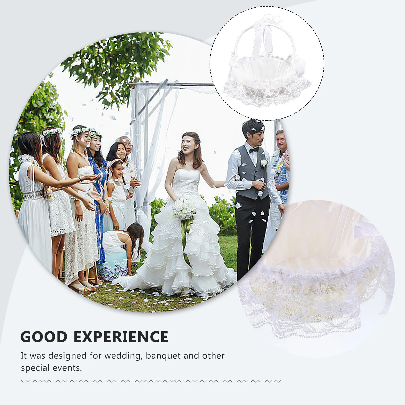 

Elegant Bamboo Woven Wedding Basket Lace Round Size S Portable Flower Girl Basket Perfect Wedding Ceremony Supplies