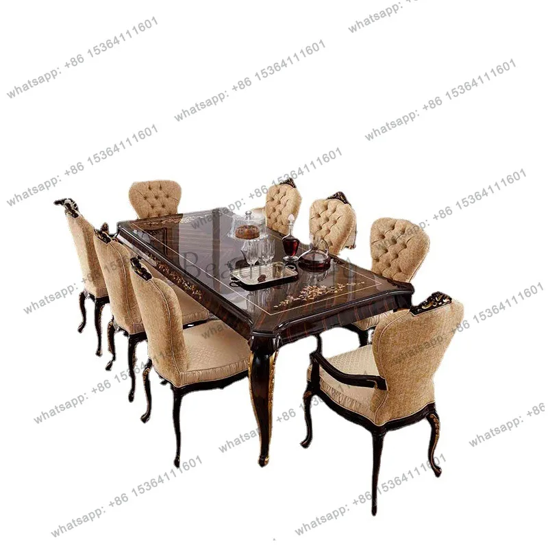 

Обеденный стол в европейском стиле из березы с резьбой, инкрустированный паркетом из ракушек, французский обеденный стол.