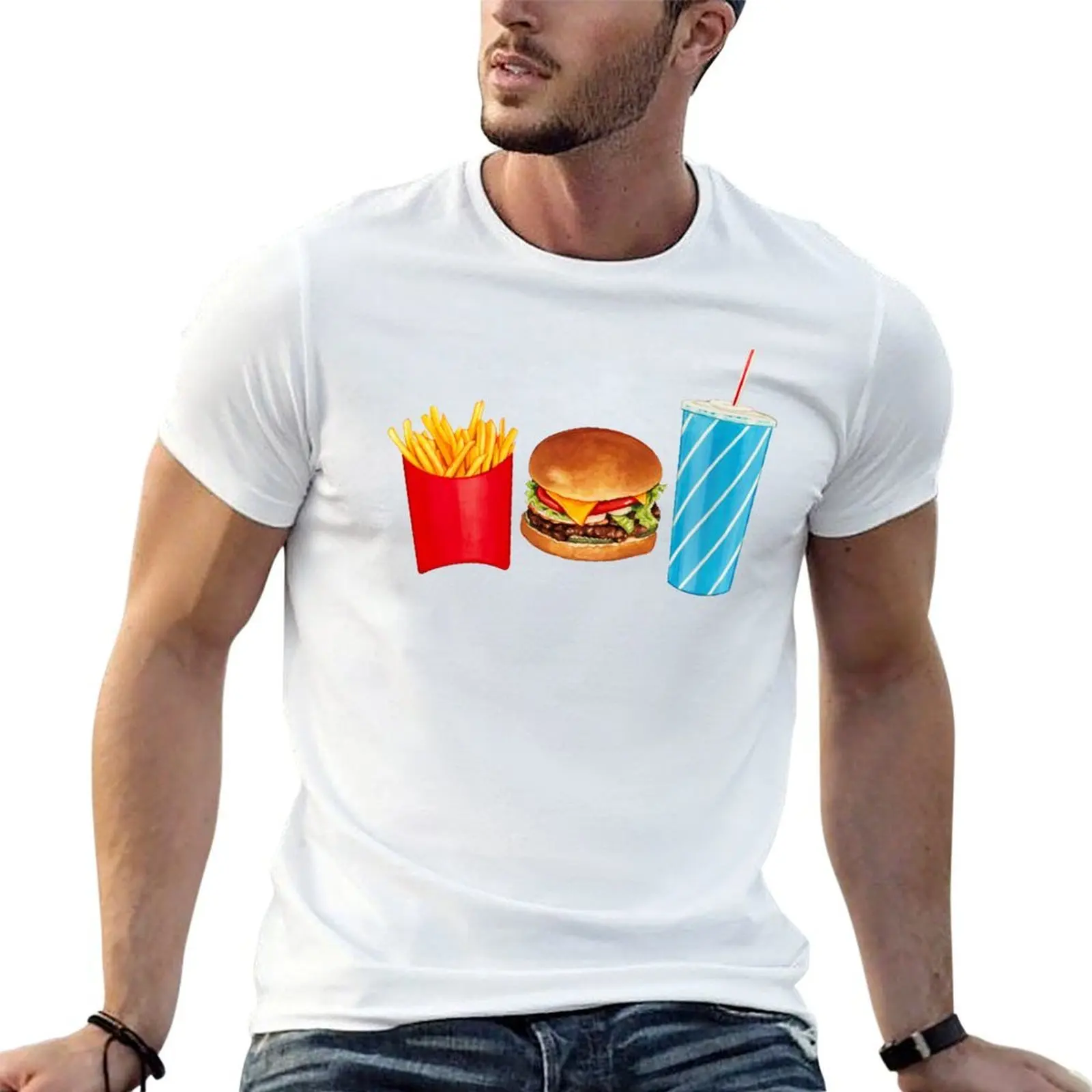 Combo Meal Pattern 2 - White T-Shirt street wear oversizeds vintage t shirt men