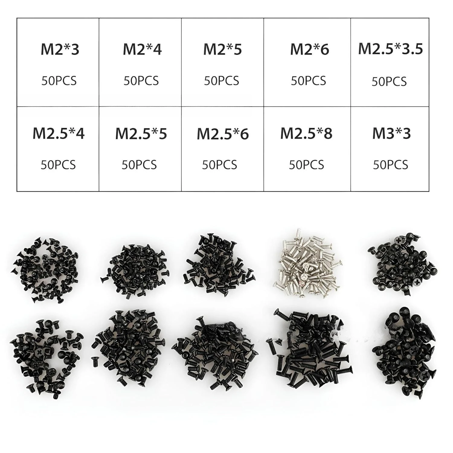 500Pcs Boxed Countersunk Flat Head Screws Kit M2-M3 Cross Machine Screws with Screwdriver