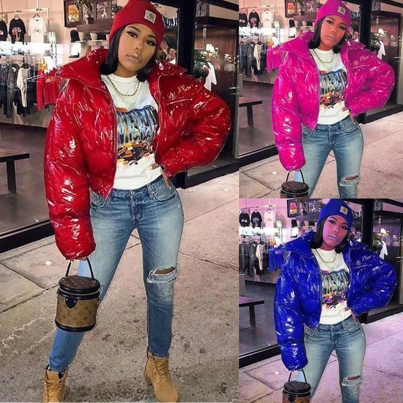 

Зимняя модная женская куртка из искусственной кожи с хлопковым наполнителем, уличный стиль, на молнии, из смесового хлопка, прямого кроя, с длинными рукавами