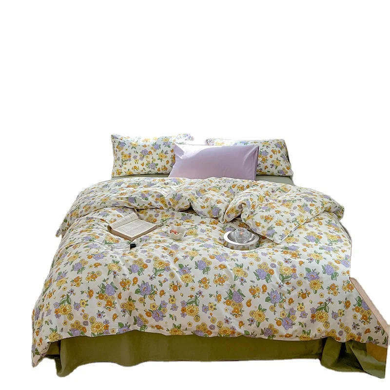 

2022 New French Retro Mix Match Cotton Print Four-piece Bedding Set Comforter