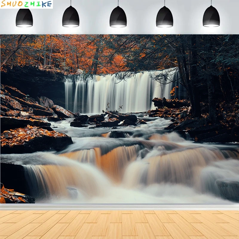 

Fresh Blue Natural Waterfall Beauty Lake Photography Backdrops Grass Landscape River Beach Park Cove Photo Background PB-02