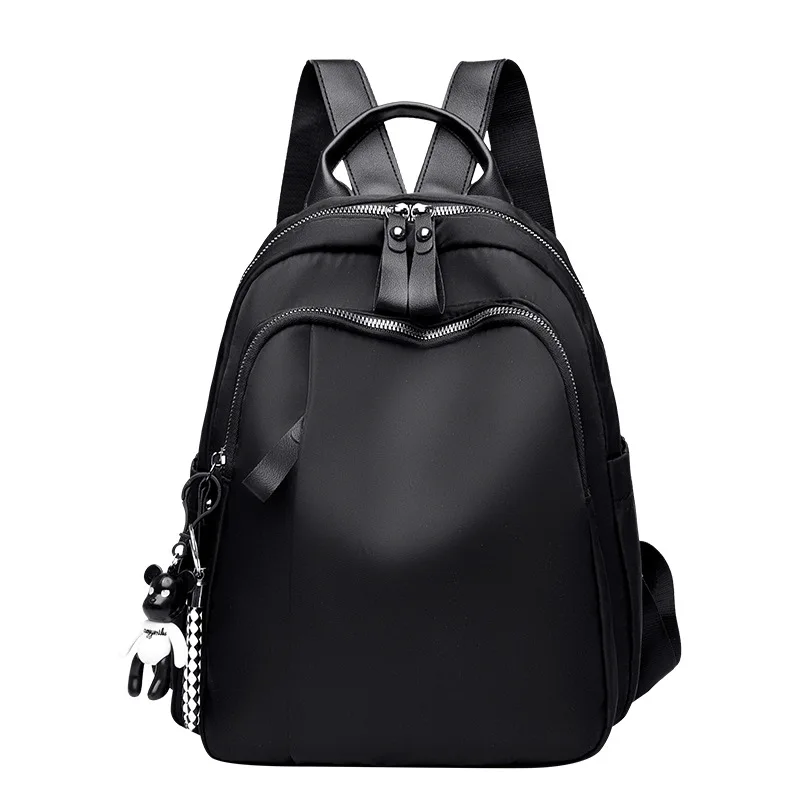 Solid Black Backpack Women Oxford Cloth Zipper Double Shoulder School Bag Teenage Youth Backpacks Travel Casual Ladies Bags