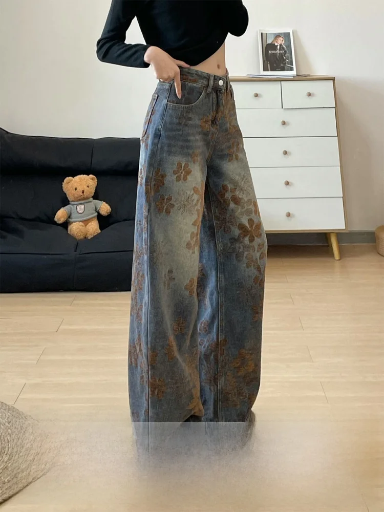 

Винтажные джинсы Waed с высокой талией, широкими штанинами и прямым кроем, женские, осенне-зимние, новые, синие, повседневные, удобные, из денима