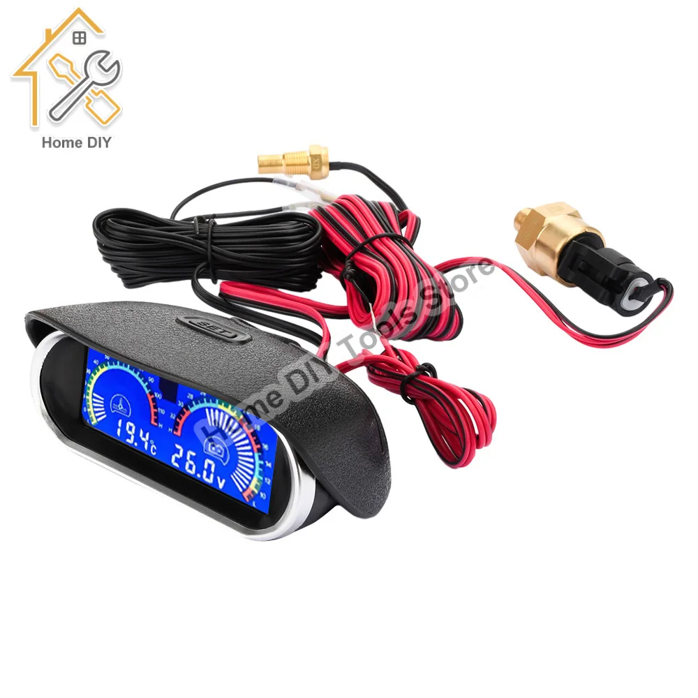 2 EM 1 9V-36V LCD Universal Truck Car Manômetro de Pressão da Água Medidor de Temperatura Set Meter Sensor Indicador de Pressão do Óleo