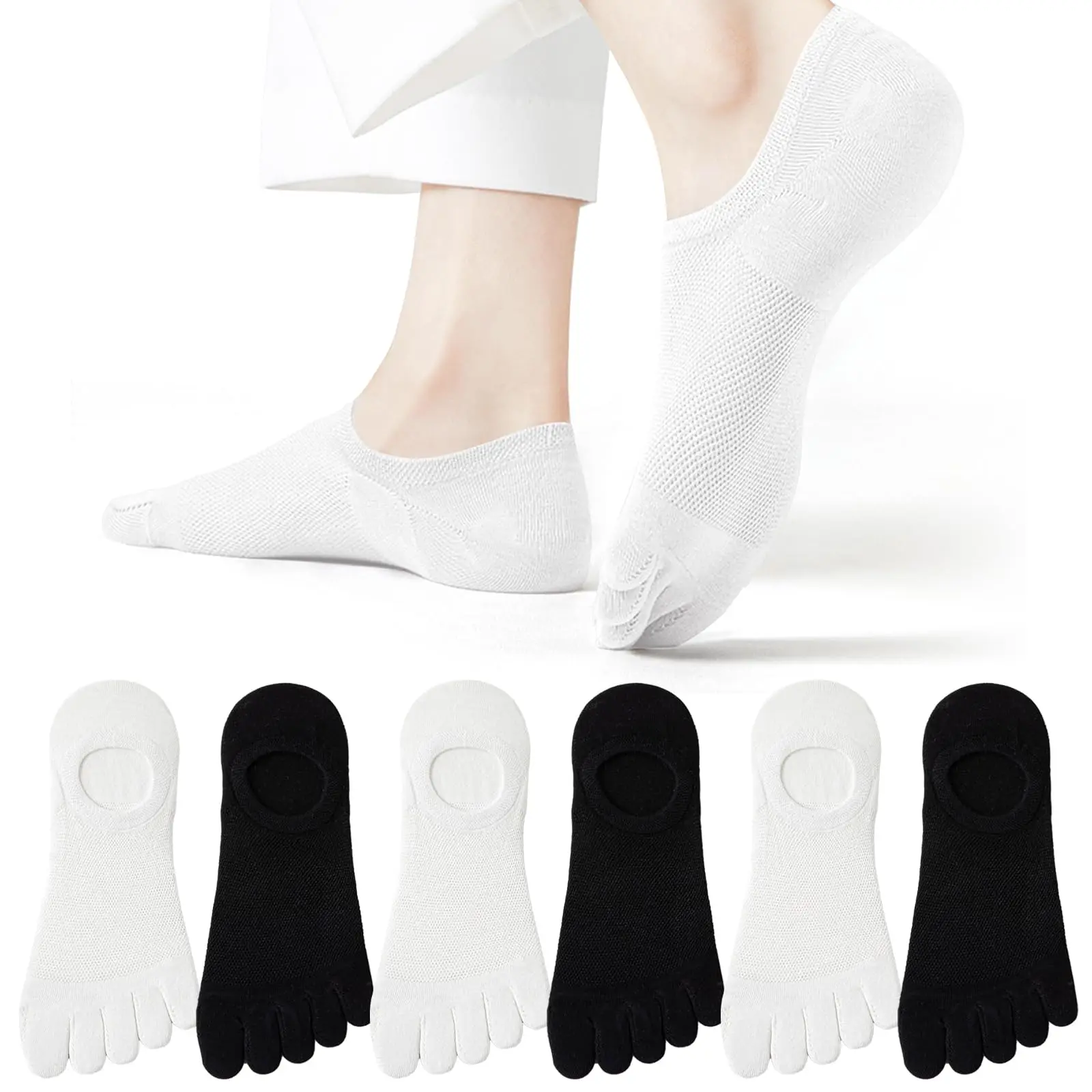 

6 пар сетчатых дышащих женских носков с пятью пальцами, спортивные летние тонкие носки-невидимки с низким вырезом, мужские размеры 35-42