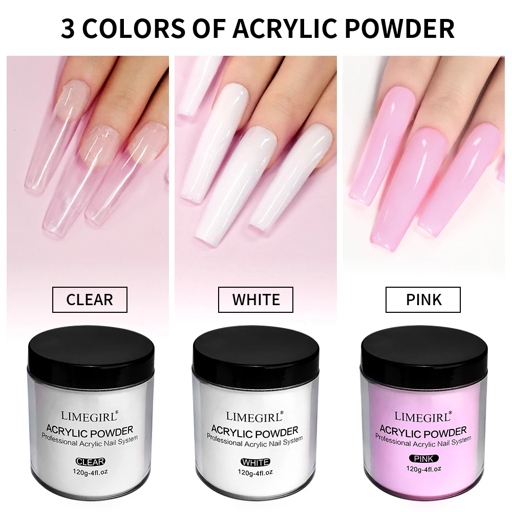 LIMEGIRL Acrylic Nail Powder 6 Color Clear Pink White Beige Nude Beige Nude Blush 120g Acrylic Powder for Nail Extension Carving