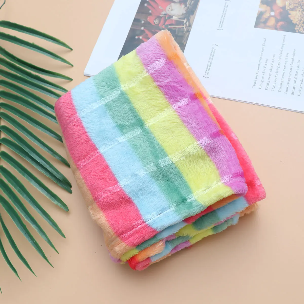 

Colorful Rainbow Warm Pet Blanket Soft Flannel Winter Autumn Sleep Cover for Dog Cat Golden Retriever Size Warm