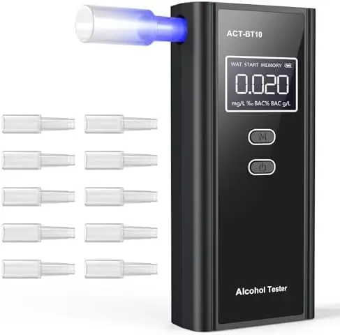 

Портативный алкотестер с ЖК-дисплеем – компактный прибор для проверки на алкоголь для дома, автомобиля, вечеринок – в комплекте 10 мундштуков