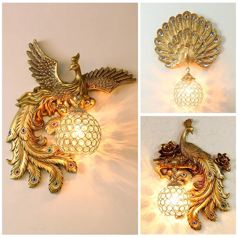 Phoenix Peacock Bird Lamp Art Wall Lights For Home Decor Living Room Bedroom Wall Sconces Modern LED Lighting Fixtures Luminaire